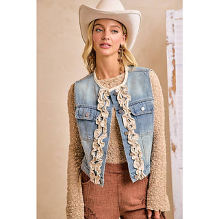 Washed Denim Ruffle Vest
