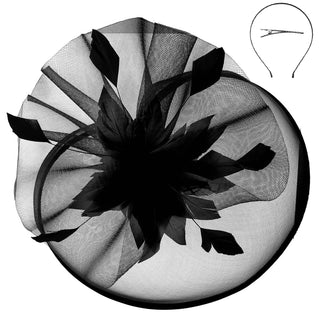 Veiled Floral & Feather Mesh Fascinator w/ Headband & Clip