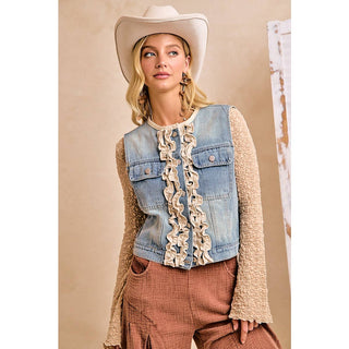 Washed Denim Ruffle Vest