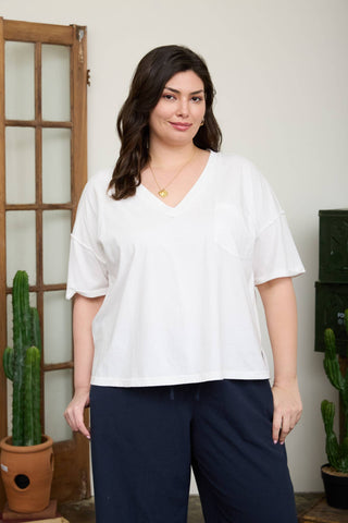Plus Washed Exposed Seam V-Neck Boxy Knit Top