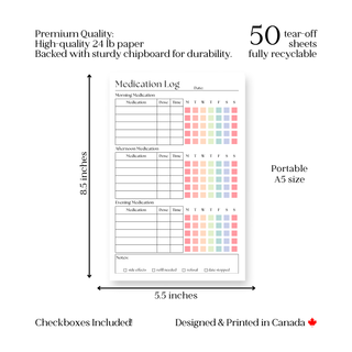 Medication and Vitamin Log: 50 Page Tear-Off Notepad