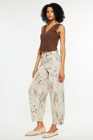 Kan Can high rise horseshoe leg tan leopard print jeans, photo 1
