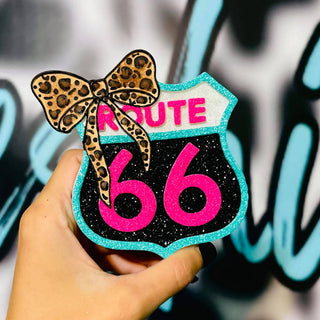 Hand painted Route 66 with a bow car freshie