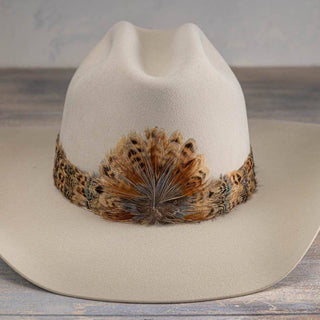 Feather Hat Band - Moab displayed on a western style hat at Jayden Layne size-inclusive boutique in Tomball TX
