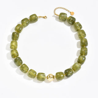 Boho colorful geometric acrylic bead necklace, green colorway