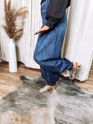 Ankle Drawstring Wide Denim Jeans