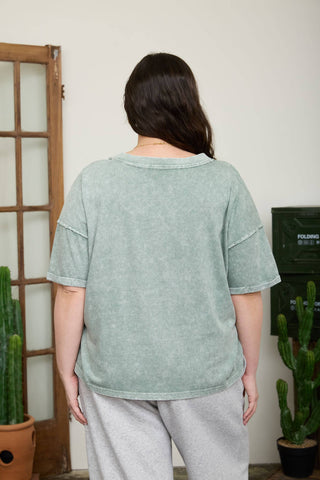 Plus washed exposed seam V-neck boxy knit top, additional view