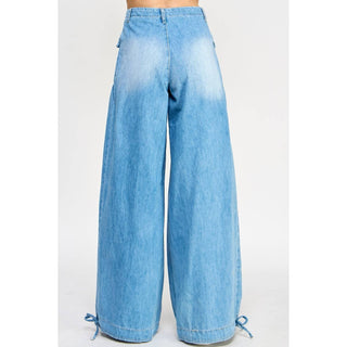 Ankle Drawstring Wide Denim Pants