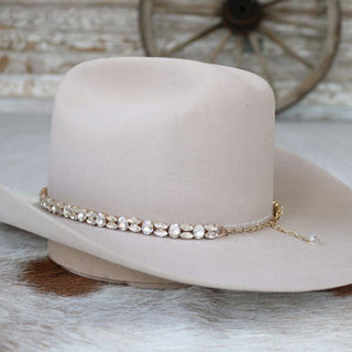 Gold rhinestone bling hat band The Kate with gold-tone chain and claw clasp, photo 2
