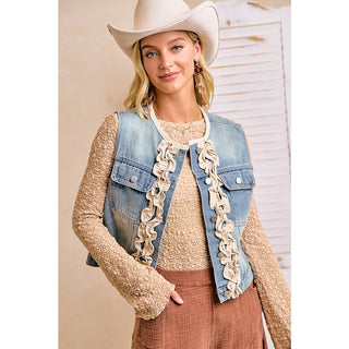 Washed Denim Ruffle Vest