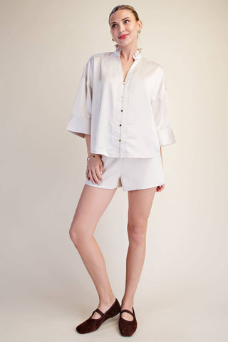 V-neck Metal Button Down Shirt