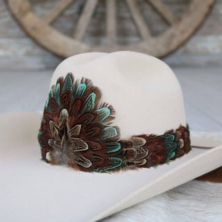 Western Feather Hat Band - Canyon on cream hat at Jayden Layne size-inclusive boutique with western boho style in Tomball TX