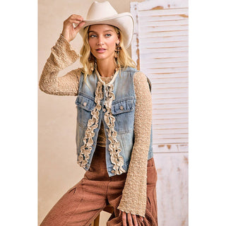 Washed Denim Ruffle Vest