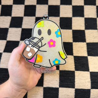 Ghost With Iced Coffee Halloween car freshie