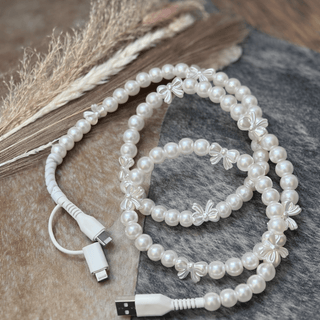 Bows Beaded Phone Charger with Lightning & USB-C Cable