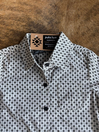 Boys Cream Western Short Sleeve Button Up - Jayden Layne