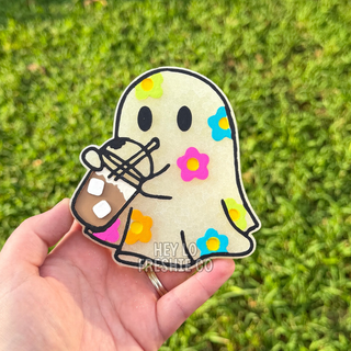 Ghost With Iced Coffee Halloween car freshie