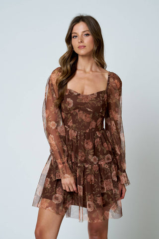 Floral Chiffon Corset Midi Dress