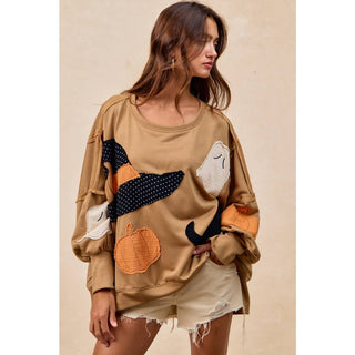 Camel Halloween patchwork sweatshirt, side view