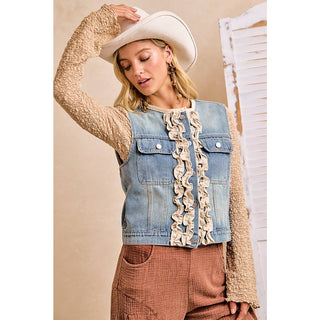 Washed Denim Ruffle Vest