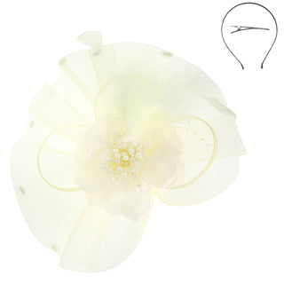 Floral Feathered Loopy Bow Organza Fascinator