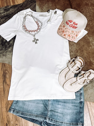 Cotton V-Neck Short Sleeve Tee | Plus