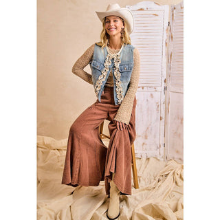 Washed Denim Ruffle Vest