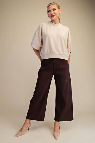 Camel Textured Knit Crew Neck Top