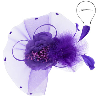 Floral Feathered Loopy Bow Organza Fascinator