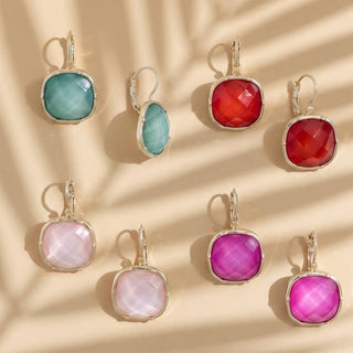 Faceted Cushion Stone Leverback Drop Earrings