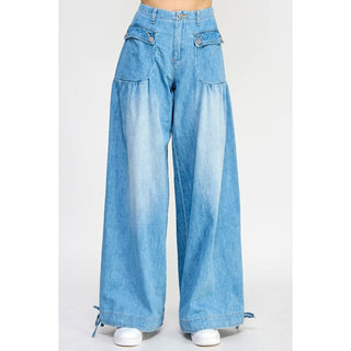 Ankle Drawstring Wide Denim Pants