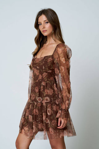 Floral Chiffon Corset Midi Dress