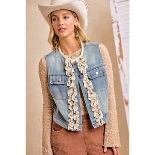 Washed Denim Ruffle Vest