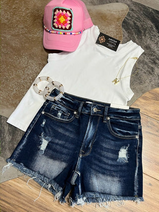 Raw Frayed Hem Ripped Denim Shorts | Plus