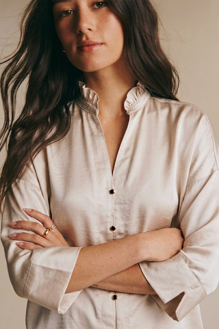 V-neck Metal Button Down Shirt