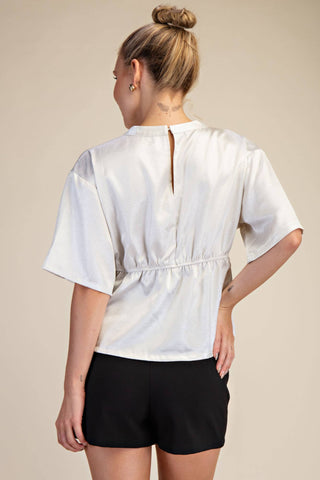 Cream Waist Detail Fitted Short Sleeve Top