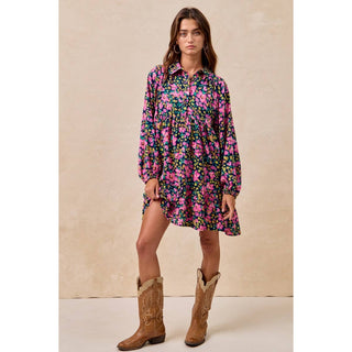 Floral Shirred Button Down Tiered Midi Dress