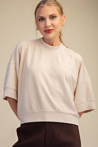 Camel Textured Knit Crew Neck Top