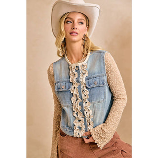 Washed Denim Ruffle Vest