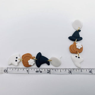 Halloween Hat Pumpkin Ghost Polymer Clay Post Earrings