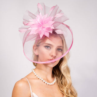 Veiled Floral & Feather Mesh Fascinator w/ Headband & Clip