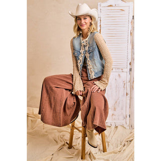 Washed Denim Ruffle Vest