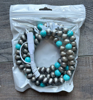 Turquoise Beaded Phone Charger with Lightning & USB-C