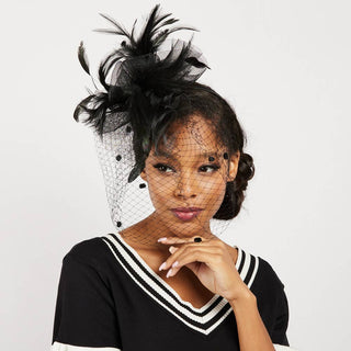 Organza Feather Flower w/ Dotted Netting Fascinator