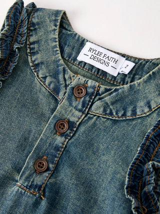 Girl's Vintage Denim Ruffle Dress