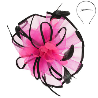 Floral Feathered Contrast Trim Mesh Fascinator