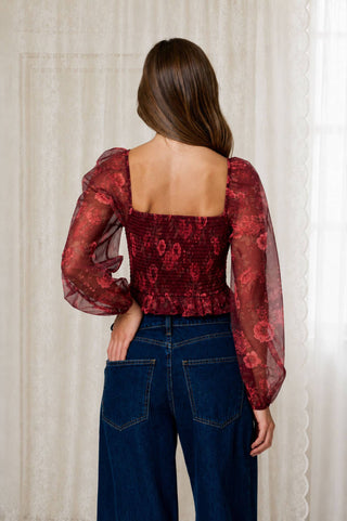 Floral Chiffon Smocked Long Sleeve Top