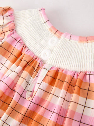 Baby Fall Smock Embroidered Plaid Romper