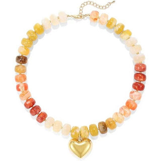 Colorful Resin Bead Necklace with Gold Heart-Shaped Pendant