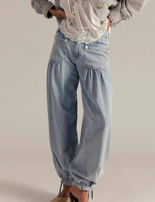 Curvy ankle drawstring wide leg jeans